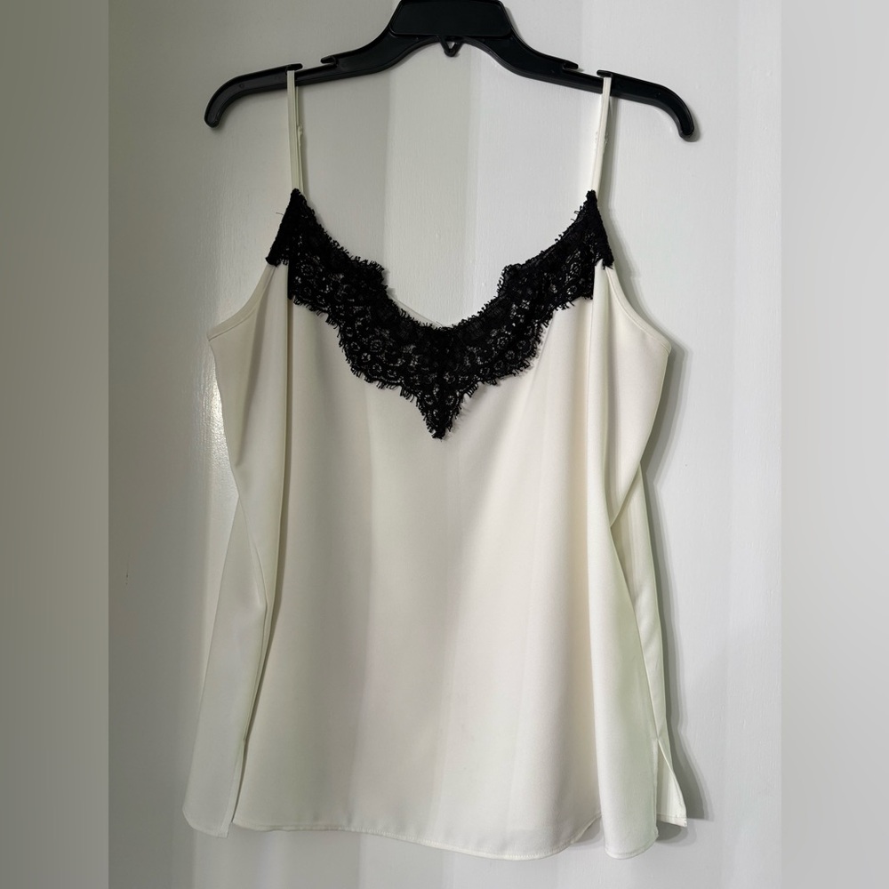 Ann Taylor Factory Ivory Camisole with Black Lace Accent